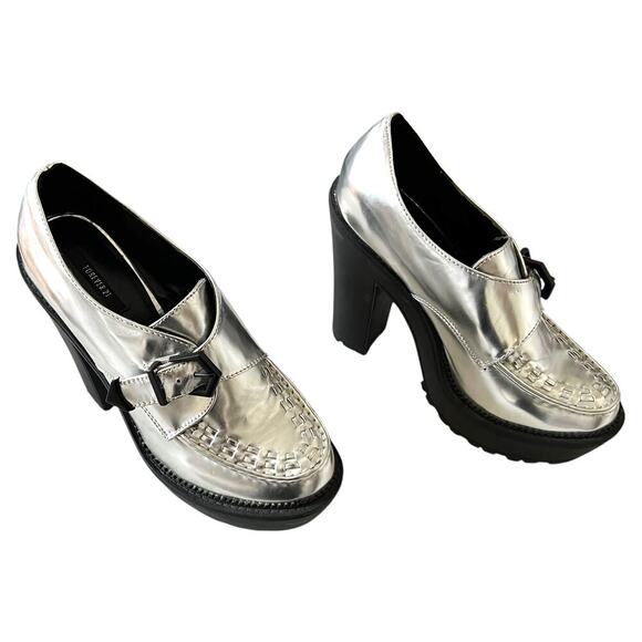 Forever 21 Academia Faux Leather Platform Loafers Silver Size 8 - Picture 2 of 9